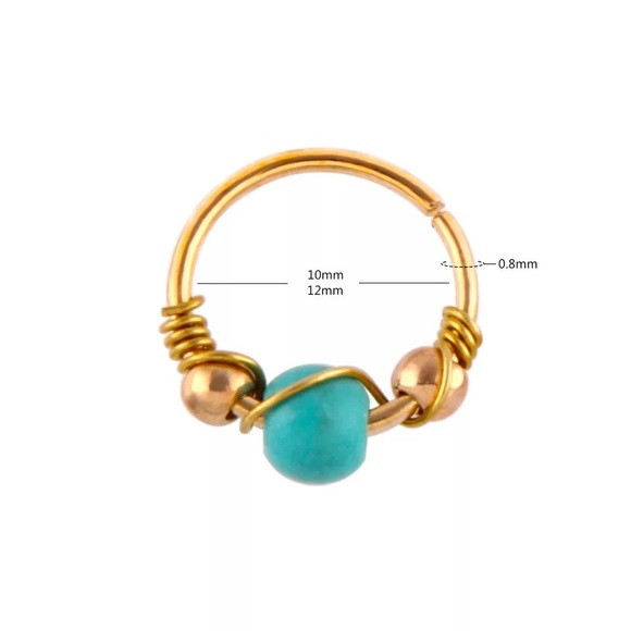 🌺 Absolutely stunning Bohemian Green Bead Nose Round Hoop Piercing ring - Picture 6 of 15